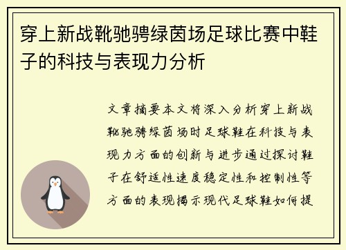 穿上新战靴驰骋绿茵场足球比赛中鞋子的科技与表现力分析