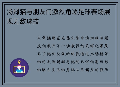汤姆猫与朋友们激烈角逐足球赛场展现无敌球技