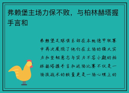 弗赖堡主场力保不败，与柏林赫塔握手言和